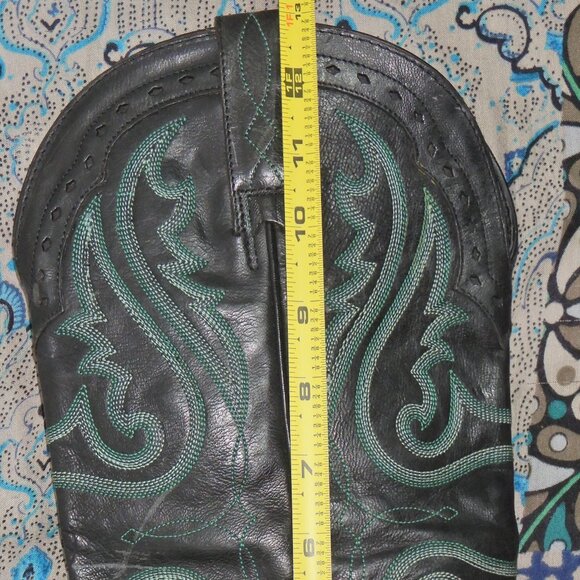 Ariat Tall Black Leather Cowboy Boots with Turquoise Embroidery - Picture 13 of 13